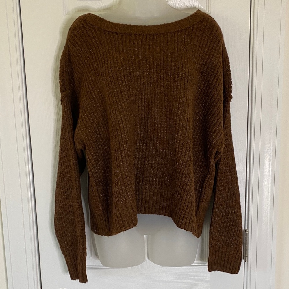 American Eagle Outfitters Deep Brown Crew Neck Sweater with Wool.